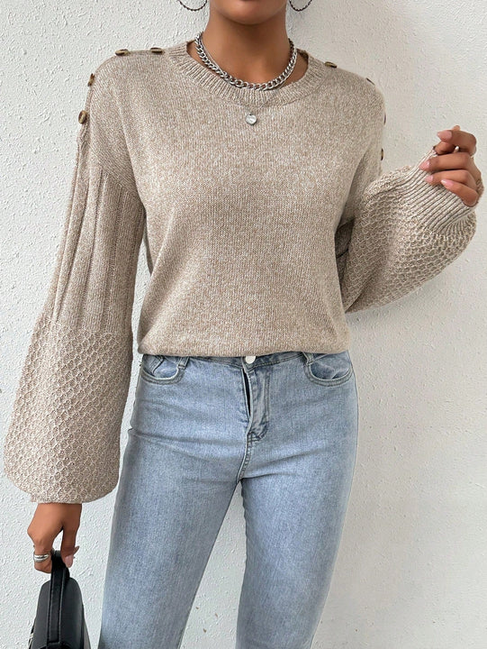 Essnce Sueter Con Mangas De Farol Solido Para Mujer Con Botones