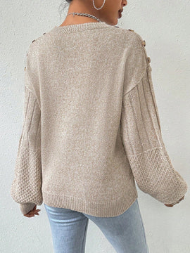 Essnce Sueter Con Mangas De Farol Solido Para Mujer Con Botones