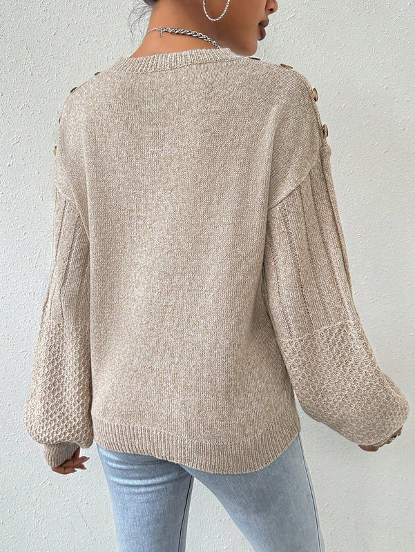 Essnce Sueter Con Mangas De Farol Solido Para Mujer Con Botones