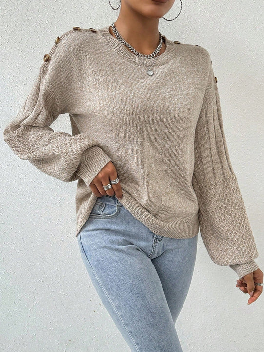 Essnce Sueter Con Mangas De Farol Solido Para Mujer Con Botones