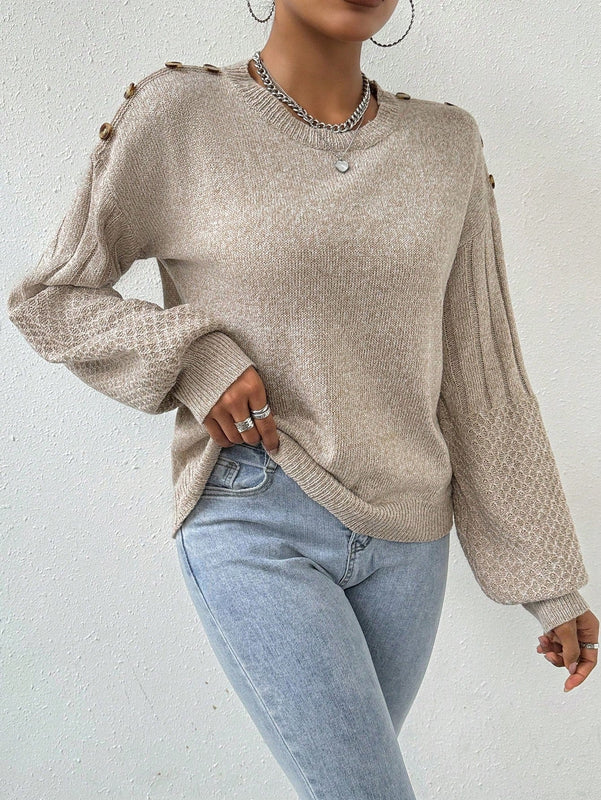 Essnce Sueter Con Mangas De Farol Solido Para Mujer Con Botones