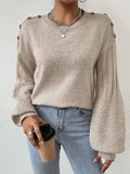 Essnce Sueter Con Mangas De Farol Solido Para Mujer Con Botones