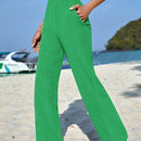 Pantalones casuales de pierna recta y cintura alta con bolsillos diagonales dobles