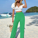 Pantalones casuales de pierna recta y cintura alta con bolsillos diagonales dobles