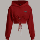 Ezwear capucha crop con slogan con parche con cordon delantero de hombros caidos