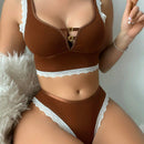 Conjunto De Encaje De Sosten Y Panty Para Damas, Conjunto De Lenceria De 2 Piezas