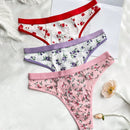 3 Unids/set Bragas De Tanga Con Estampado Floral Para Mujer Con Borde De Encaje