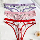 3 Unids/set Bragas De Tanga Con Estampado Floral Para Mujer Con Borde De Encaje
