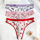 3 Unids/set Bragas De Tanga Con Estampado Floral Para Mujer Con Borde De Encaje