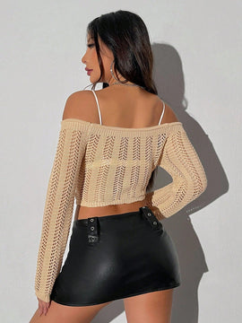 ICON Sueter De Punto Ahuecado Con Hombros Descubiertos Para Mujer