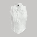 MOD Camisa Sin Mangas Para Mujer, Con Encaje De Colores Solidos Y Parches De Tela