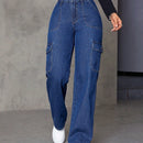 Jeans De De Jean De Carga Con Pierna Recta Para Mujer