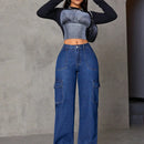 Jeans De De Jean De Carga Con Pierna Recta Para Mujer