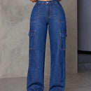 Jeans De De Jean De Carga Con Pierna Recta Para Mujer