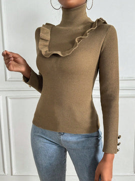 Essnce Camisa Con Cuello Alto En Color Cafe