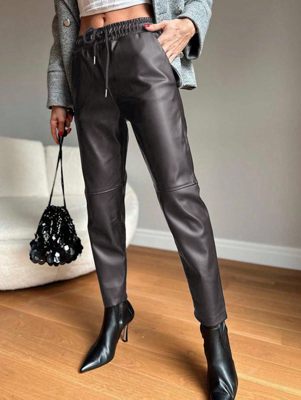 Pantalones ajustados de cintura con cordon para mujeres
