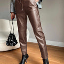 Pantalones ajustados de cintura con cordon para mujeres
