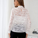 Prive Camisa De Mujer De Cuello Alzado Y Malla Con Parcheado De Tela