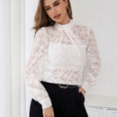 Prive Camisa De Mujer De Cuello Alzado Y Malla Con Parcheado De Tela
