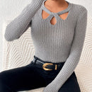 Essnce Sweater De Manga Larga Con Color Solido Y Detalles Ahuecados