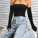 EZwear Top sueter de hombros descubiertos con tejido de punto acanalado