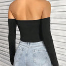 EZwear Top sueter de hombros descubiertos con tejido de punto acanalado