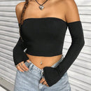 EZwear Top sueter de hombros descubiertos con tejido de punto acanalado
