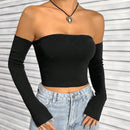 EZwear Top sueter de hombros descubiertos con tejido de punto acanalado