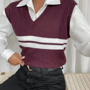 Essnce Chaleco De Jersey De Mujer Con Diseno De Patchwork Rayado De Cuello En V