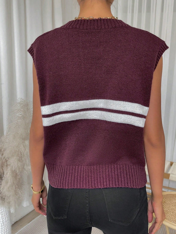 Essnce Chaleco De Jersey De Mujer Con Diseno De Patchwork Rayado De Cuello En V