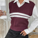 Essnce Chaleco De Jersey De Mujer Con Diseno De Patchwork Rayado De Cuello En V