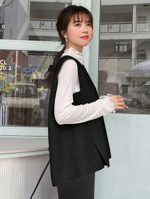FRIFUL Blusa Sin Mangas De Cuello Redondo Para Mujer Con Corbata En La Espalda