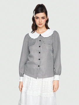 ROMWE Kawaii Camisa Dulce Y Encantadora Con Cuello Peter Pan