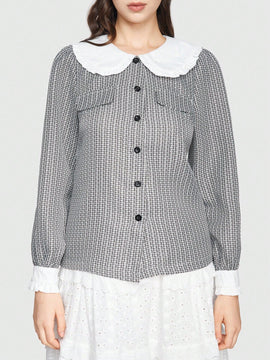 ROMWE Kawaii Camisa Dulce Y Encantadora Con Cuello Peter Pan
