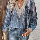 LUNE Blusa De Encaje Con Cuello En V, Anillo Redondo Y Detalles De Lentejuelas