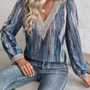 LUNE Blusa De Encaje Con Cuello En V, Anillo Redondo Y Detalles De Lentejuelas