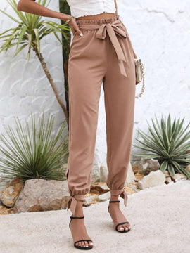 VCAY Pantalones Cortos De Mujer Con Cintura De Encaje Floral Y Detalles De Nudo En El Dobladillo