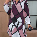 Vestido con estampado geometrico de cuello notch de manga farol