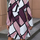 Vestido con estampado geometrico de cuello notch de manga farol
