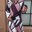 Vestido con estampado geometrico de cuello notch de manga farol