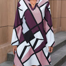 Vestido con estampado geometrico de cuello notch de manga farol