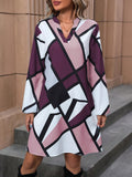 Vestido con estampado geometrico de cuello notch de manga farol