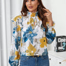 LUNE Camisa Con Cuello Alto Y Manga Con Volantes Y Estampado De Flores