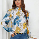 LUNE Camisa Con Cuello Alto Y Manga Con Volantes Y Estampado De Flores