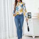 LUNE Camisa Con Cuello Alto Y Manga Con Volantes Y Estampado De Flores