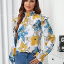 LUNE Camisa Con Cuello Alto Y Manga Con Volantes Y Estampado De Flores