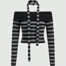 ROMWE Grunge Punk Sueter A Rayas Con Hombros Descubiertos Para Mujer