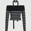 ROMWE Grunge Punk Sueter A Rayas Con Hombros Descubiertos Para Mujer