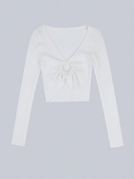 EZwear Sueter Con Dobladillo Irregular Y Detalle Circular Con Cuello En V Para Mujer