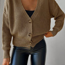 Cardigan casual de un solo botonadura de mangas largas y hombros caidos de unicolor para mujer, otono/invierno